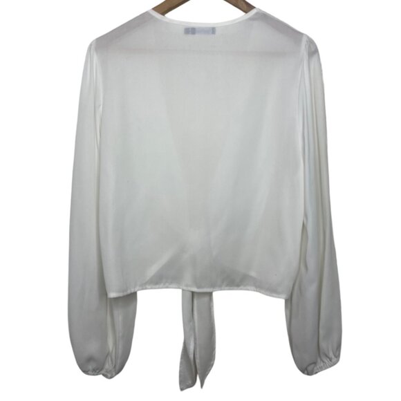 BOOHOO | White V-Neck Tie Front Crop Top Long Balloon Sleeves | Size 10 - Picture 5 of 9